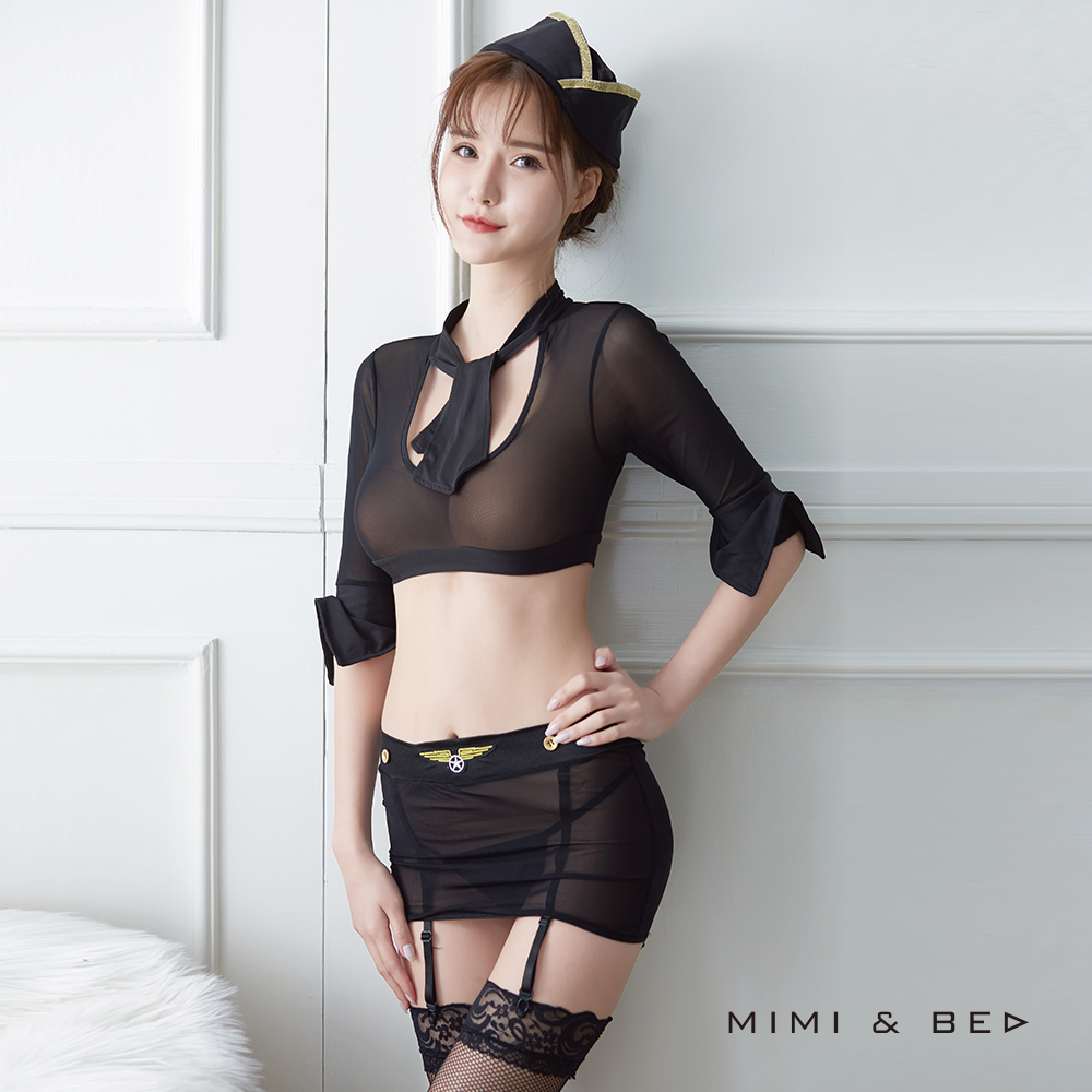 被窩的秘密 黑紗性感空姐制服角色扮演服