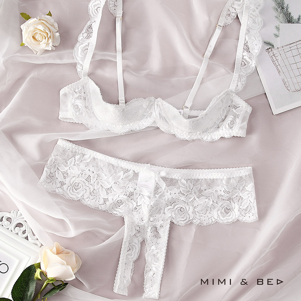 蕾絲誘惑露乳比基尼套裝。2色 MIMIBED (white)