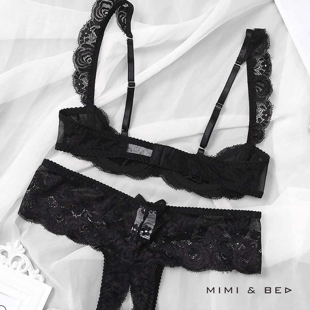 蕾絲誘惑露乳比基尼套裝。2色 MIMIBED (black)