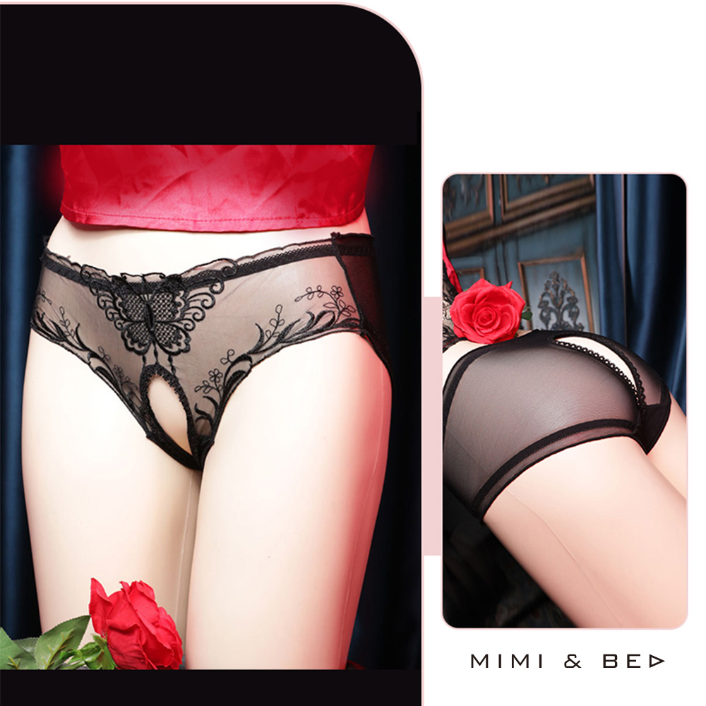 蝶蜜愛戀 ‧ 蕾絲立體刺繡開襠小褲。3色 MIMIBED (black)