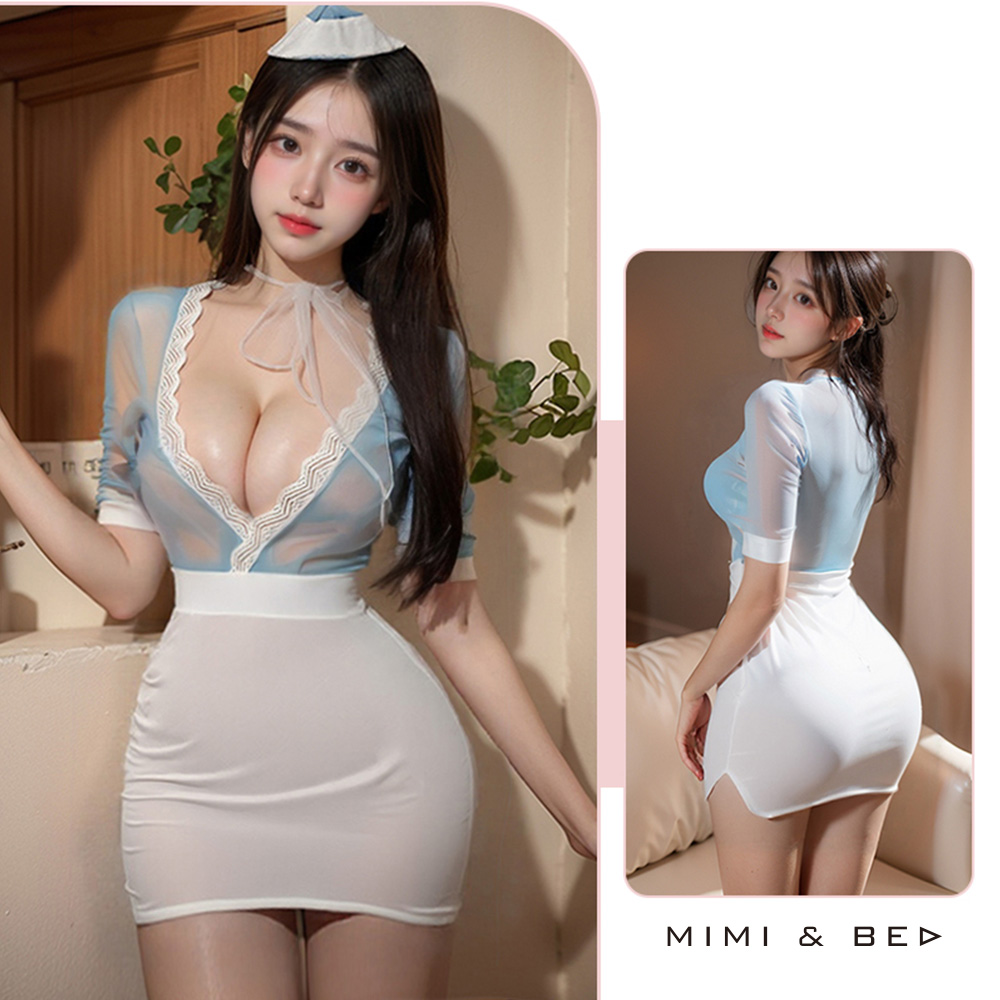 甜心氣質誘惑空姐制服角色扮演服。2色 MIMIBED (藍色)