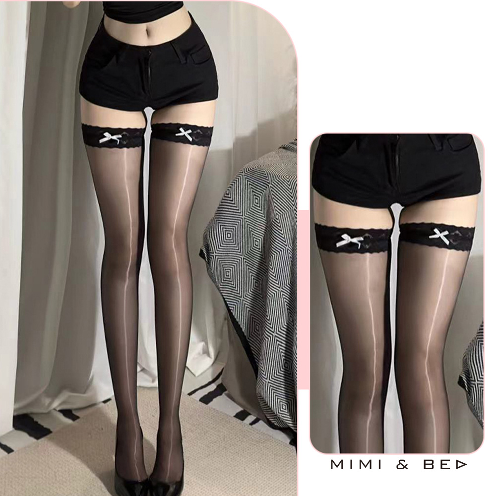 蕾絲花邊素淨極光/啞光絲襪。6色 MIMIBED (1)