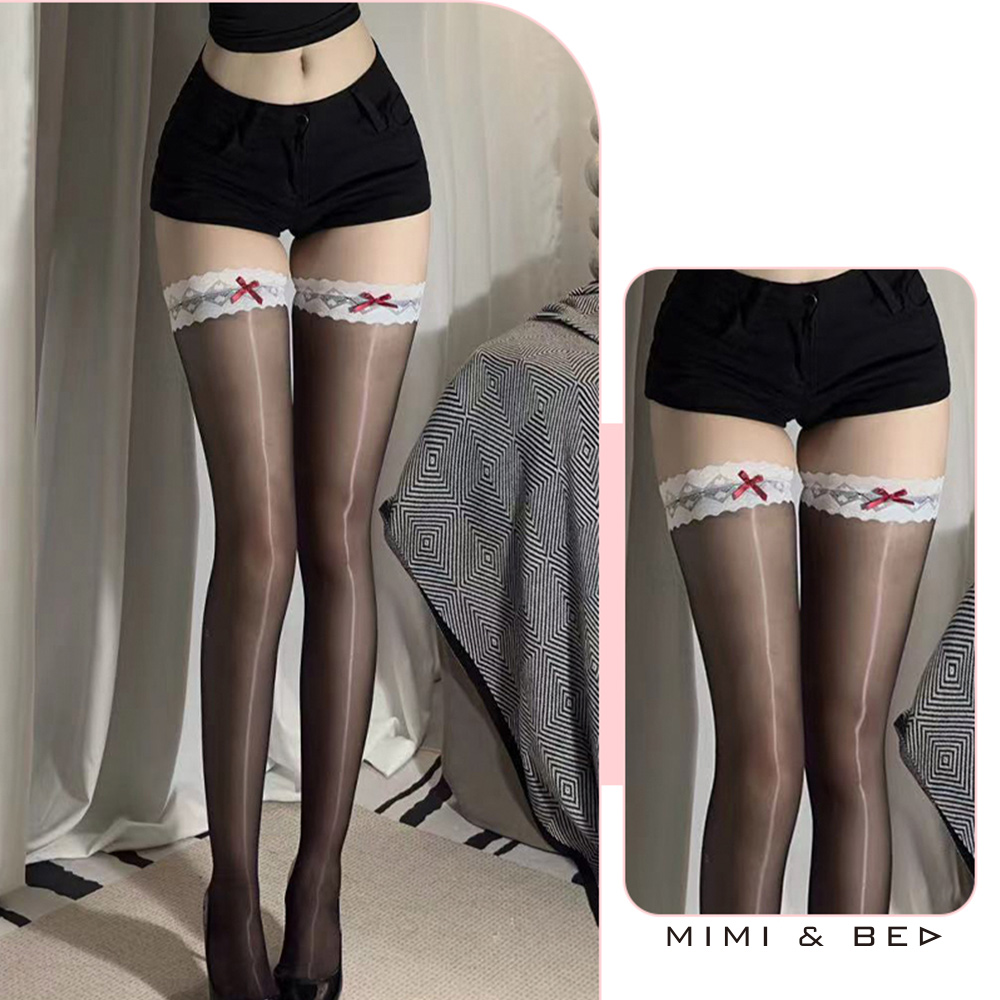 蕾絲花邊素淨極光/啞光絲襪。6色 MIMIBED (3)