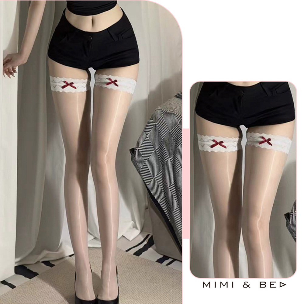 蕾絲花邊素淨極光/啞光絲襪。6色 MIMIBED (2)