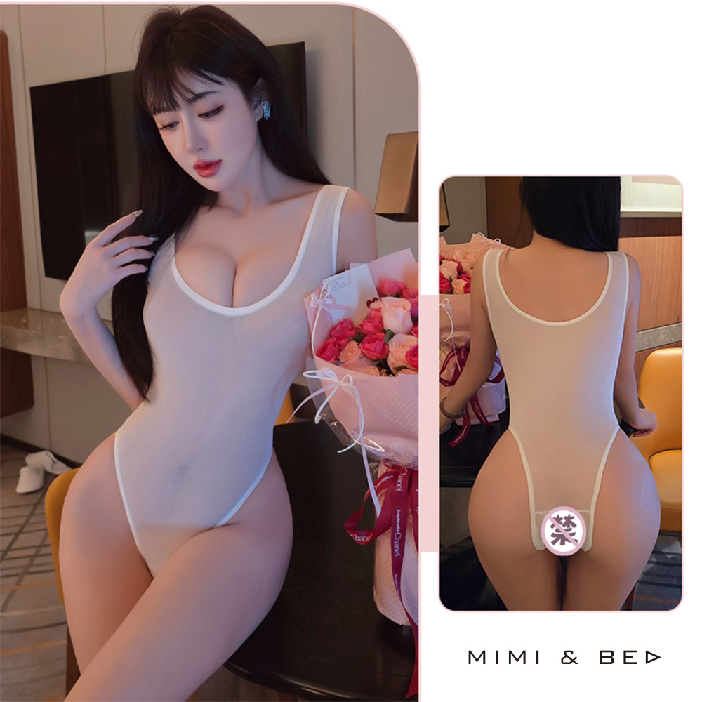 純欲引誘。薄透誘惑連身開襠死庫水。5色 MIMIBED (white)