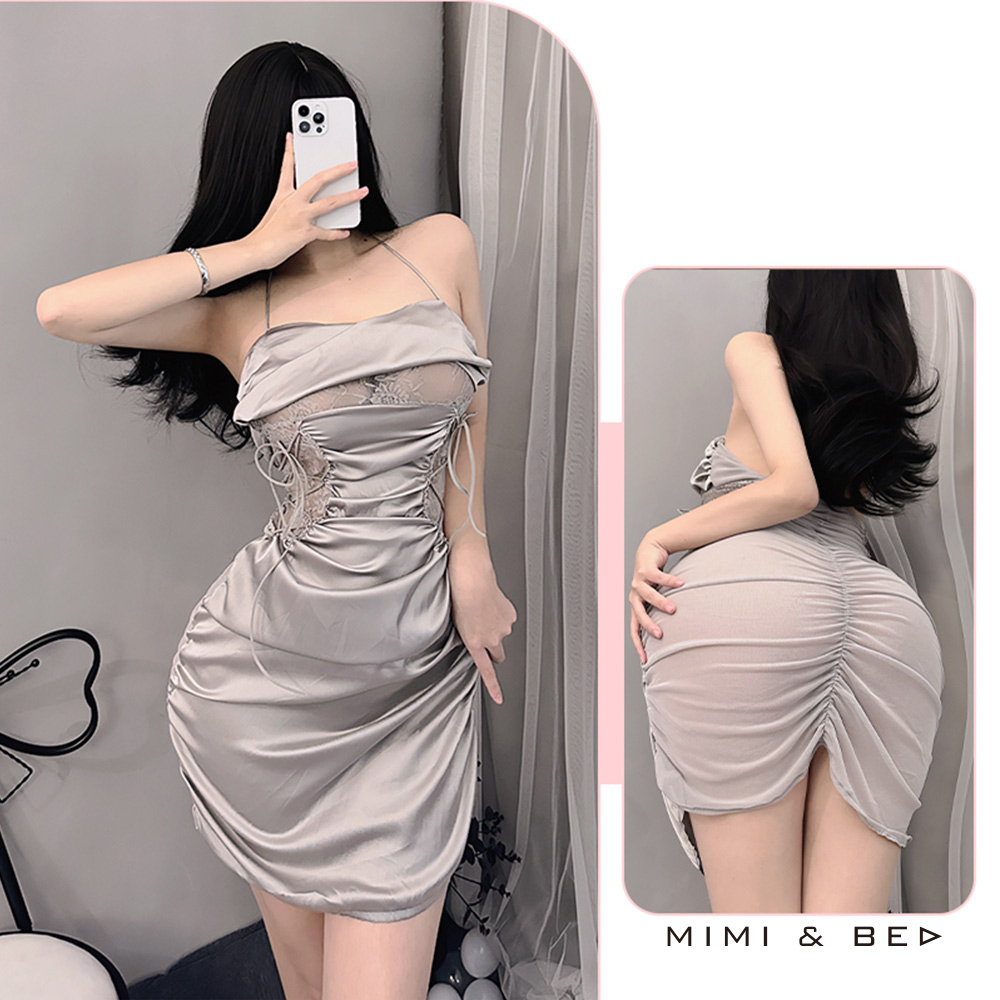性感OL百變秘書蕾絲挖空露乳連身裙。2色 MIMIBED (grey)