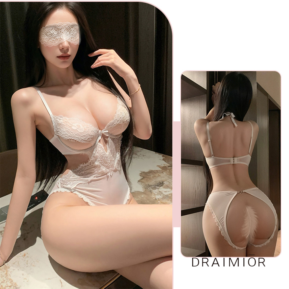 秘誘心機。純欲挖空蕾絲美背透紗開襠連身衣。3色 DRAIMIOR (white)