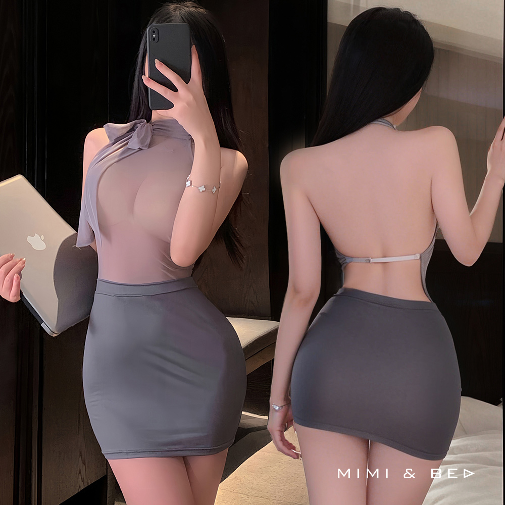 情窕秘戀。薄透誘惑OL小秘書美背角色連身裙 MIMIBED