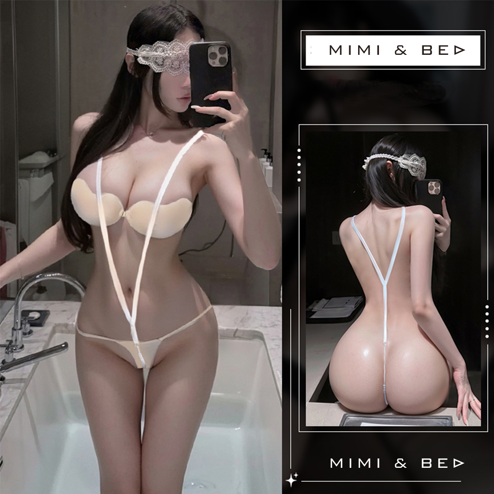 野艷一線。羞澀輕ＳＭ一條線綁帶珠串連體戰衣。2色 MIMIBED (white)