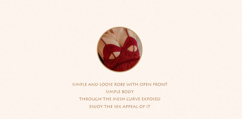SIMPLE AND LOOSE ROBE WITH OPEN FRONTSIMPLE BODYTHROUGH THE MESH CURVE EXPOSEDENJOY THE SEX APPEAL OF IT